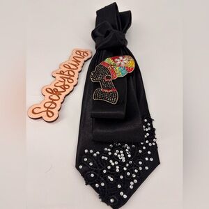 Elegant Black Cross Embellished Tie| Necklace Tie| New Tie| Hand-Sewn Knot Tie